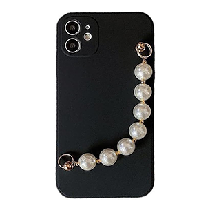 Designed for iPhone Case,Cute Silicone with Pearl Hand Bracelet Camera Lens Protection Shockproof Protective Cover Phone Case (White,iPhone 11)