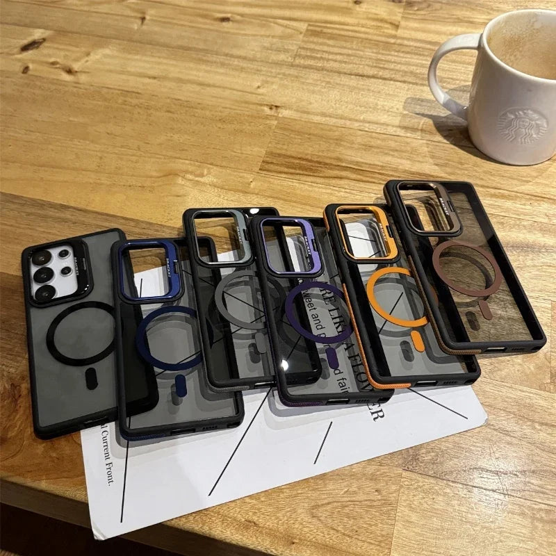 For Magsafe Magnetic Metal Lens Protection Stand Case For  Galaxy Samsung S25 S24 S23  S22 Ultra Plus FE Shockproof Cover Bumper