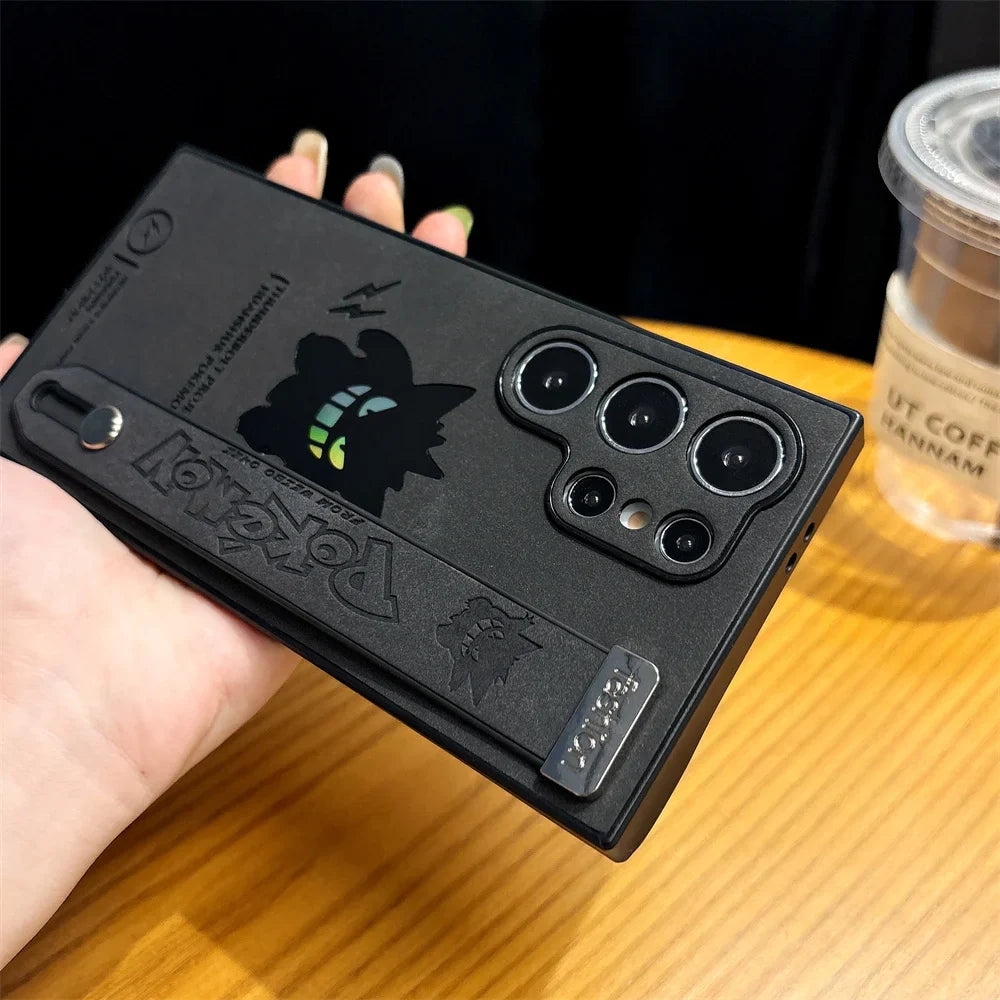 Cartoon Gengar Leather Phone Case with wristband For Samsung Galaxy S25 S24 S23 S22 Ultra Plus Shockproof Cover